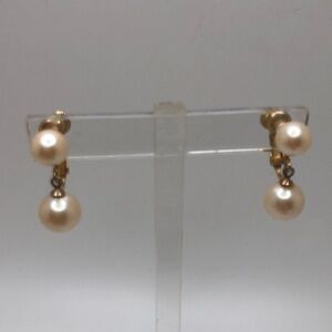 Marvella VTG Faux Pearl Gold Tone Dangling Earrings Screwback